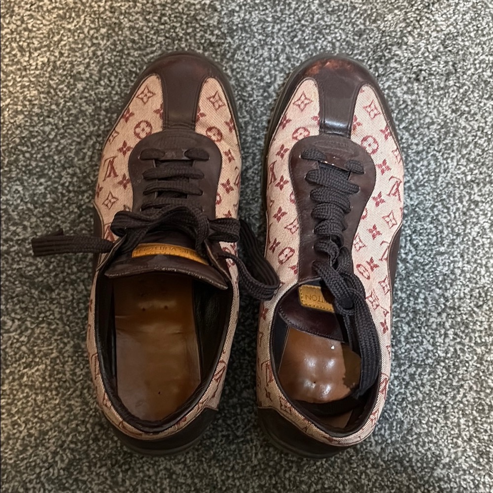 Louis Vuitton Pink Monogram Sneakers with Leather Trim